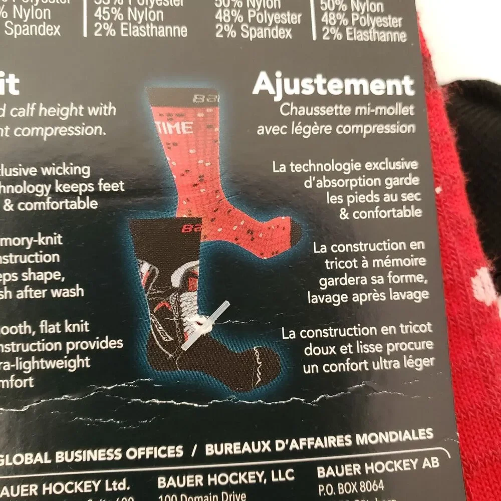 2 Pk Bauer Novelty Socks Small 2-4.5 Youth Mid-Calf Light Compression Ice Hockey